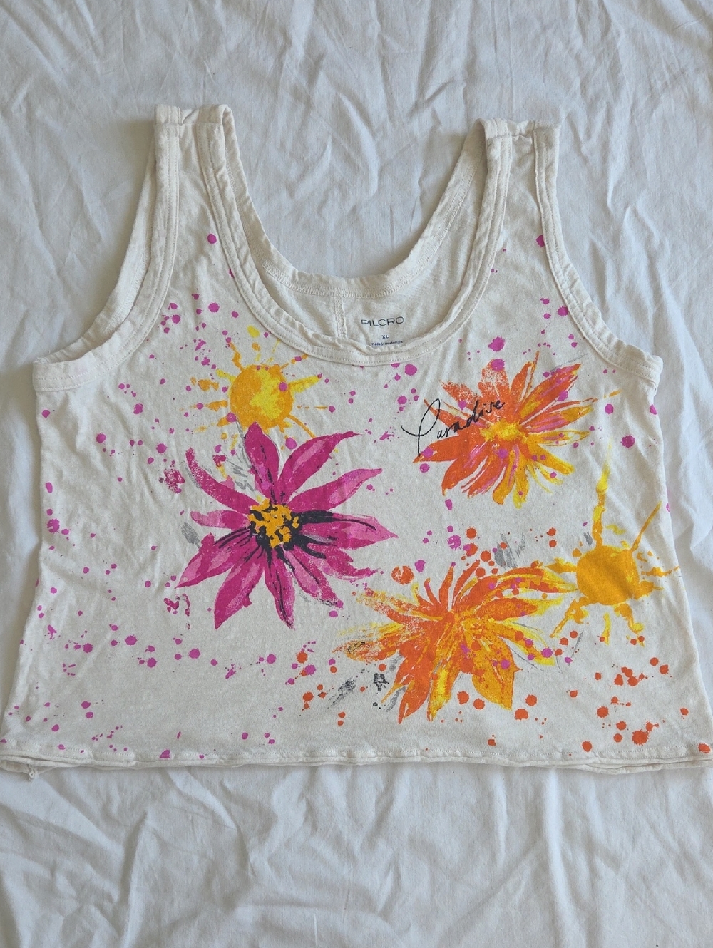 Anthropologie Pilcro Kacey Easy Crop Cotton-Slub Tank Top Paradise Extra Large